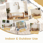 47 Inches Long Teak Wood Patio Bench with Weave Seat and Solid Wood Legs-Natural