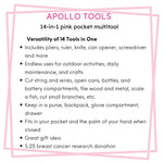 14-in-1 Pink High-Quality Pocket Multitool Pliers. Great for Outdoors, Camping, Fishing  --DT5015P