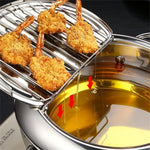 Deep Frying Pot with Thermometer&Lid for Kitchen Stainless Steel Pans Japanese Tempura Fryer Pan Fried Chicken Pot Cooking Tool