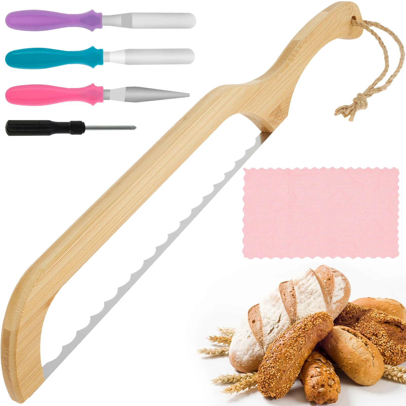 Wooden Bread Bow Cutter Serrated Bagel Cutter Bread Cutter Sourdough Bread Slicer Portable Bread Cutting Tool Kitchen Supplies