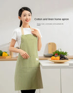 Linen Striped Apron Household Sleeveless Hanging Neck Adjustable Elasticity Kitchen Cooking Gardening Japanese Style Apron New