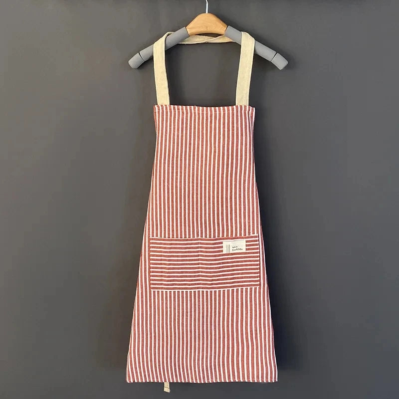 Linen Striped Apron Household Sleeveless Hanging Neck Adjustable Elasticity Kitchen Cooking Gardening Japanese Style Apron New