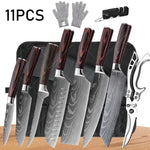 WXCOO Chef Knife Japanese Kitchen Knives Set Professional Laser Damascus Pattern Stainless Steel Meat Cleaver Slicer Knife