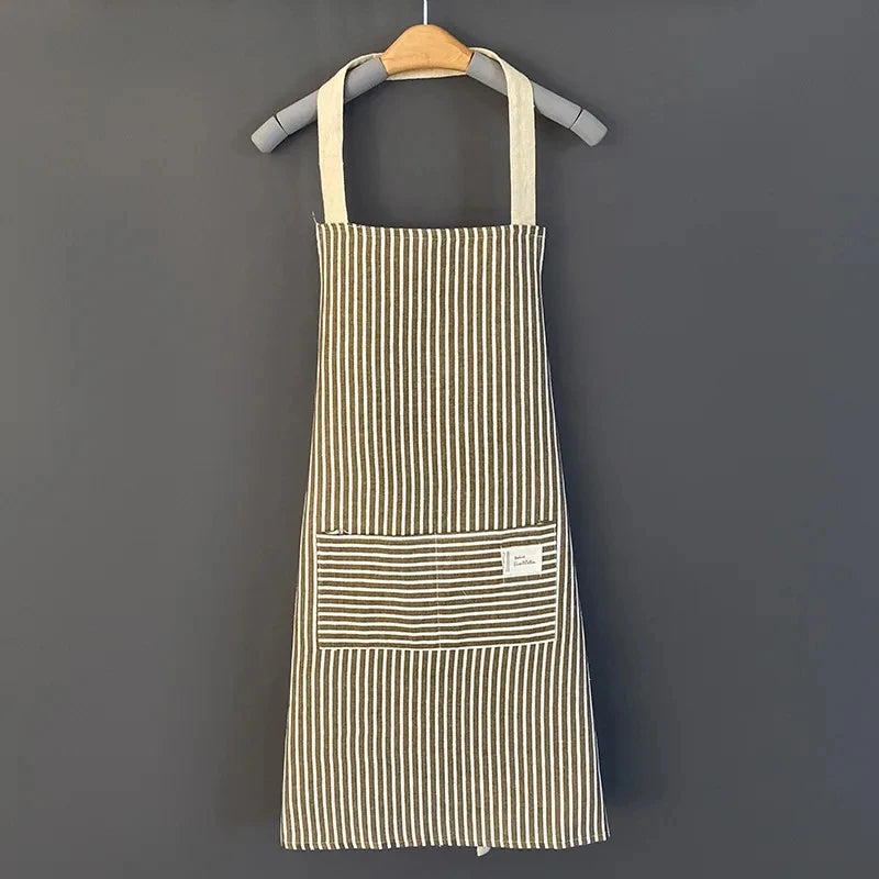 Linen Striped Apron Household Sleeveless Hanging Neck Adjustable Elasticity Kitchen Cooking Gardening Japanese Style Apron New