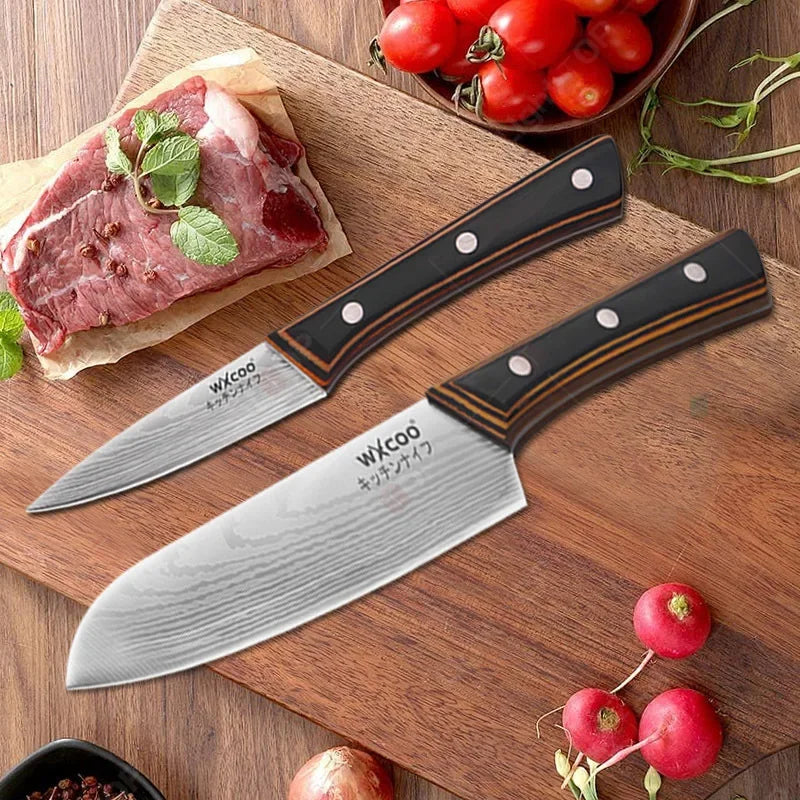 WXCOO 7Inch Japanese Knife Professional Ergonomic Wood Handle Santoku Knives Ultra Kitchen Stainless Steel Kitchen