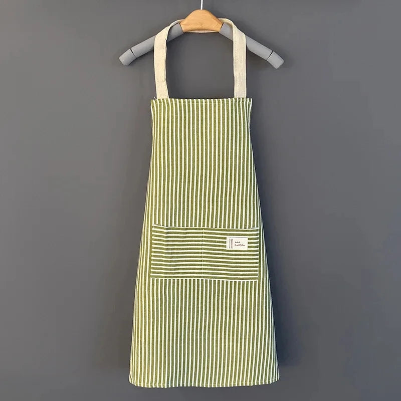 Linen Striped Apron Household Sleeveless Hanging Neck Adjustable Elasticity Kitchen Cooking Gardening Japanese Style Apron New