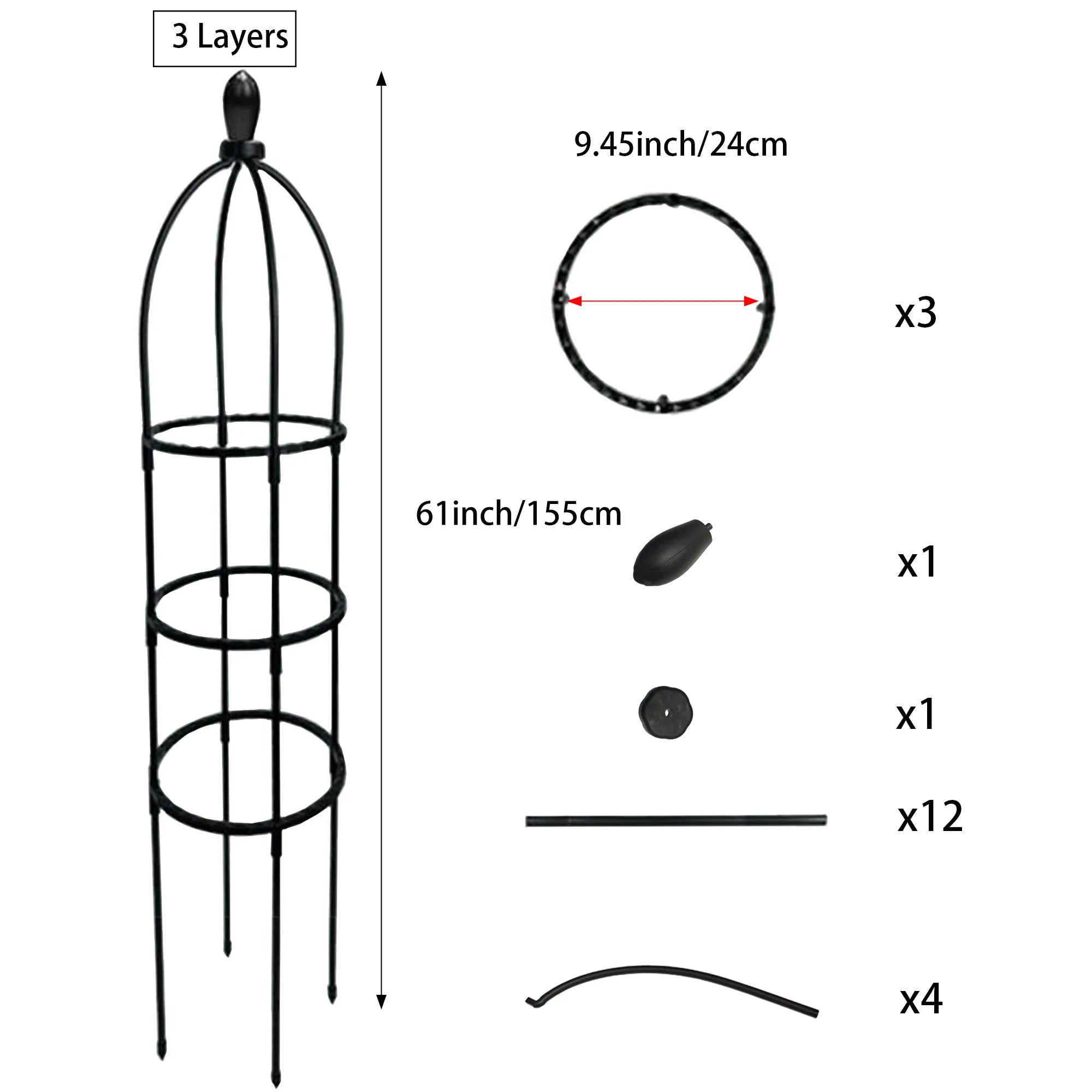 Black Garden Trellis, Plant Climbing Support Frame, Durable Plastic, Potted Plants, Indoor/Outdoor Climbing Plant Support