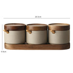 JUSTINLAU Ceramic Seasoning Jar Japanese Spice Container with Bamboo Lid Spoon Home Oil Pot Seasoning Bottle Tray Kitchen Tools