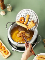 Deep Frying Pot with Thermometer&Lid for Kitchen Stainless Steel Pans Japanese Tempura Fryer Pan Fried Chicken Pot Cooking Tool