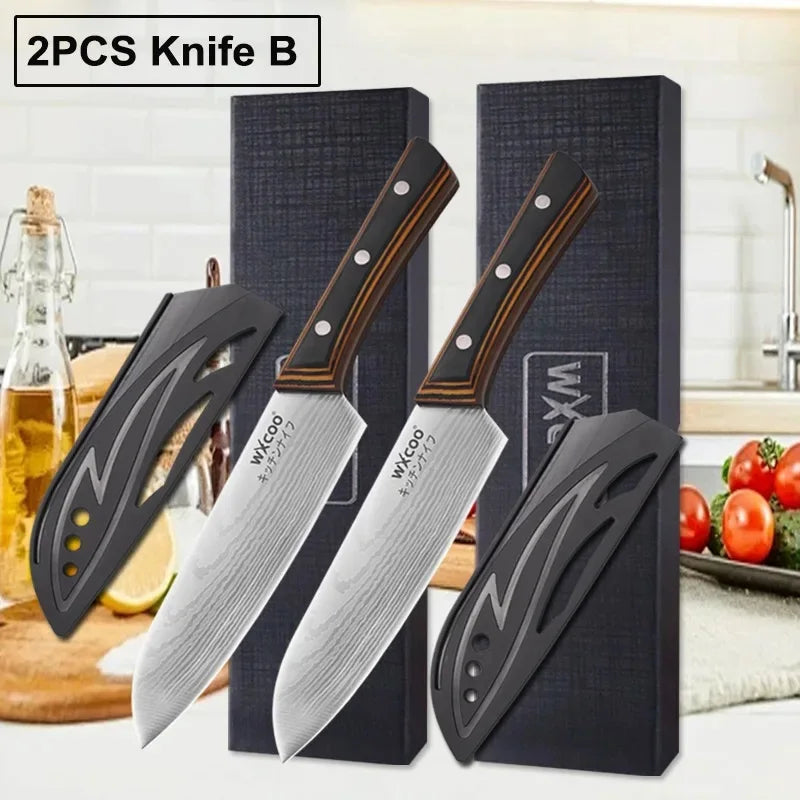 WXCOO 7Inch Japanese Knife Professional Ergonomic Wood Handle Santoku Knives Ultra Kitchen Stainless Steel Kitchen
