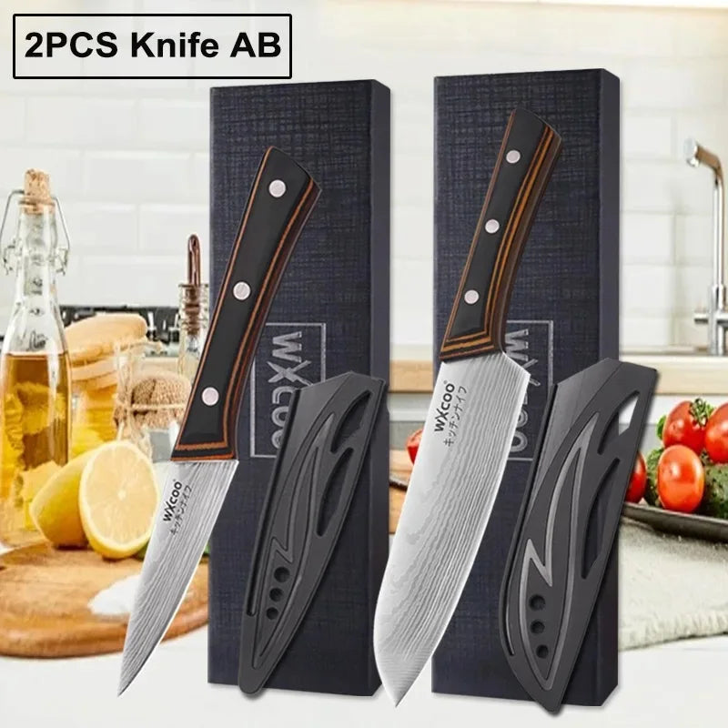 WXCOO 7Inch Japanese Knife Professional Ergonomic Wood Handle Santoku Knives Ultra Kitchen Stainless Steel Kitchen
