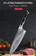 TURWHO 8-inch Professional Chef's Knives Japanese 67 Layer Damascus Steel Super Sharp Meat Vegetable Kitchen Knife Cooking Tools