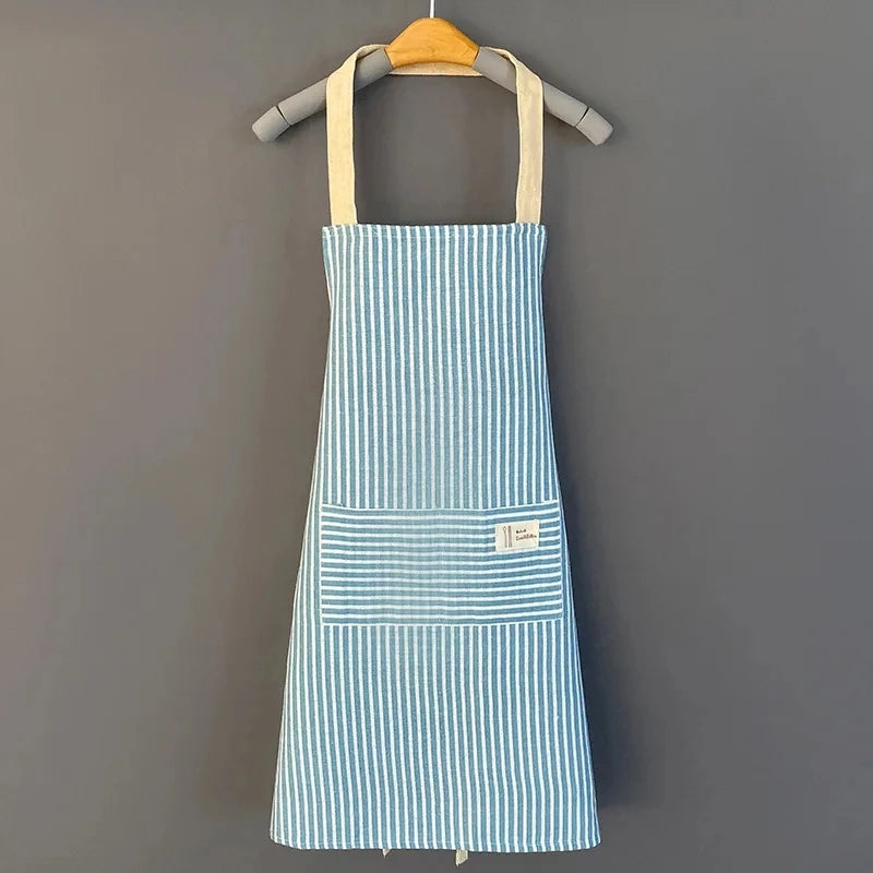 Linen Striped Apron Household Sleeveless Hanging Neck Adjustable Elasticity Kitchen Cooking Gardening Japanese Style Apron New