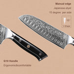 7 inch Santoku knife estilo japonés de cuchillo de Chef profesional de acero damasco, cuchillo para cortar carne,  with G10 Hand