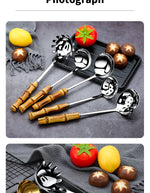 304 Stainless Steel Colander Metal Spoon Noodle Spoon Colander Practical Pasta Tool Soup Scoop Bamboo Handle Kitchen Accessories