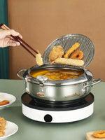 Deep Frying Pot with Thermometer&Lid for Kitchen Stainless Steel Pans Japanese Tempura Fryer Pan Fried Chicken Pot Cooking Tool