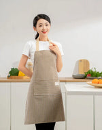 Linen Striped Apron Household Sleeveless Hanging Neck Adjustable Elasticity Kitchen Cooking Gardening Japanese Style Apron New