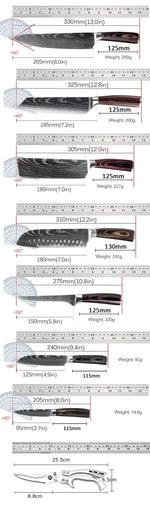 WXCOO Chef Knife Japanese Kitchen Knives Set Professional Laser Damascus Pattern Stainless Steel Meat Cleaver Slicer Knife