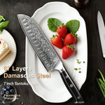 7 inch Santoku knife estilo japonés de cuchillo de Chef profesional de acero damasco, cuchillo para cortar carne,  with G10 Hand