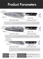 TURWHO 1PC-3PCS Professional Kitchen Knives Set Utility Santoku Chef Knife Japanese 67 Layer Damascus Steel G10 Handles Gift Box