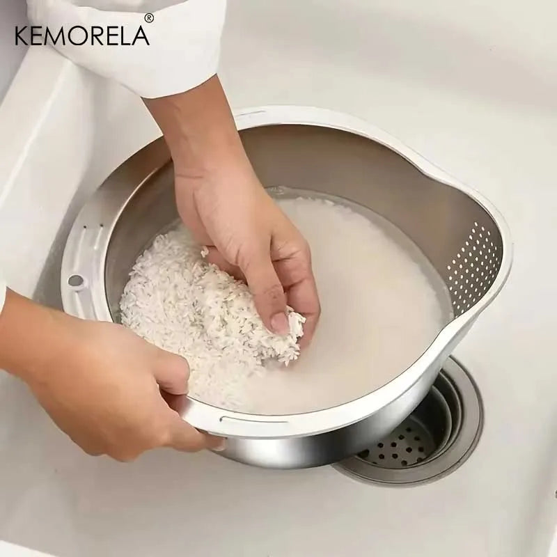 Rice Washer Strainer Bowl Stainless Steel 304 Rice Washing Bowl Rice Sieve Colander Fruit And Vegetable Strainer Kitchen Tools