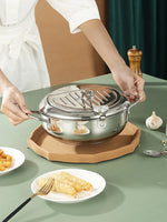 Deep Frying Pot with Thermometer&Lid for Kitchen Stainless Steel Pans Japanese Tempura Fryer Pan Fried Chicken Pot Cooking Tool
