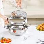 Deep Frying Pot with Thermometer&Lid for Kitchen Stainless Steel Pans Japanese Tempura Fryer Pan Fried Chicken Pot Cooking Tool