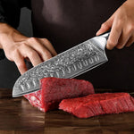 7 inch Santoku knife estilo japonés de cuchillo de Chef profesional de acero damasco, cuchillo para cortar carne,  with G10 Hand