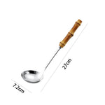304 Stainless Steel Colander Metal Spoon Noodle Spoon Colander Practical Pasta Tool Soup Scoop Bamboo Handle Kitchen Accessories