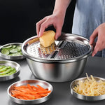 3pcs Kitchen Kit with Stainless Steel Multifunctional Mixing Bowl Vegetable Slicer - Suitable for Cleaning and Slicing Fruits