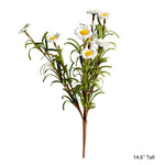 Faux Silk Artificial Flower Eco PE Small Daisy Stem Set in White 15" Tall