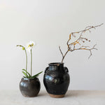 Found Black Clay Jar with Handles